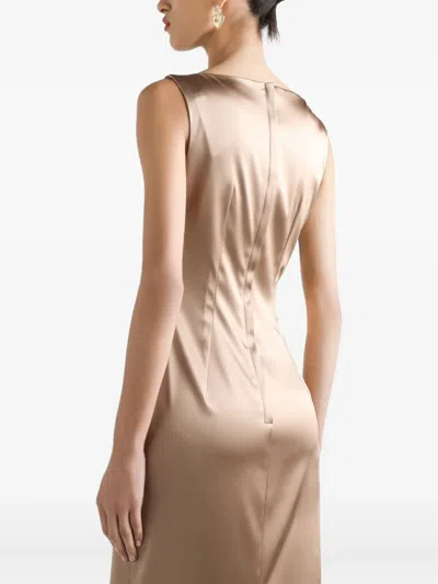 Dolce & Gabbana Silhouette Pleated Sleeveless Square Neckline Dress In Neutral