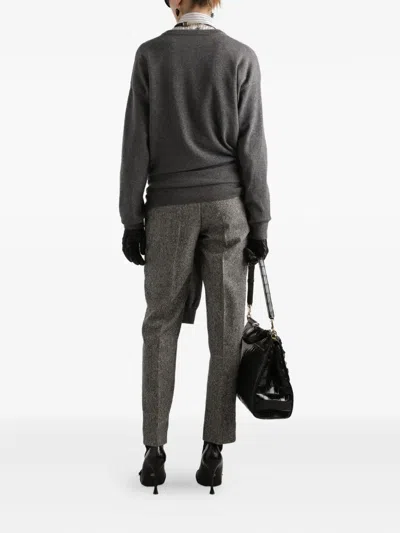 Dolce & Gabbana V-neck Knotted Cashmere Sweater Clothing In Gray