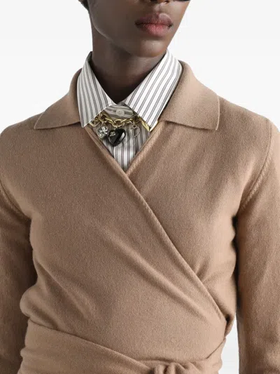 Dolce & Gabbana Cashmere Wrap Cardigan Tie Waist In Brown