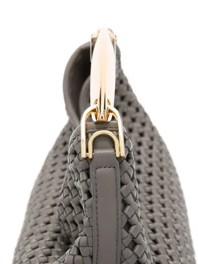 Elleme Boomerang Woven Leather Top-handle Tote Bag In Gray