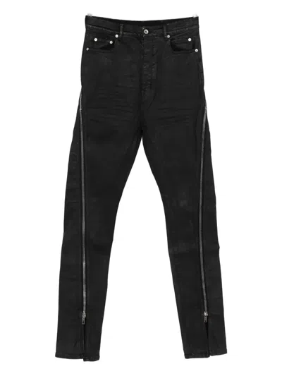 Rick Owens Drkshdw Coated Bolan Banana Jeans With Zippers In Black