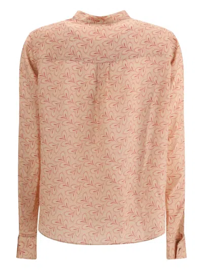 Kristina Ti Blouse With Foliage Print And Refined Stand-up Collar In Pink