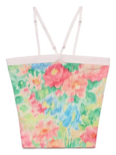 Prada Floral Print Cotton Spaghetti Strap Top In Animal Print