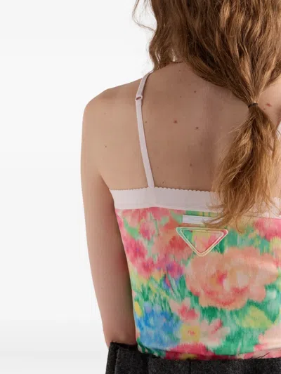 Prada Floral Print Cotton Spaghetti Strap Top In Animal Print