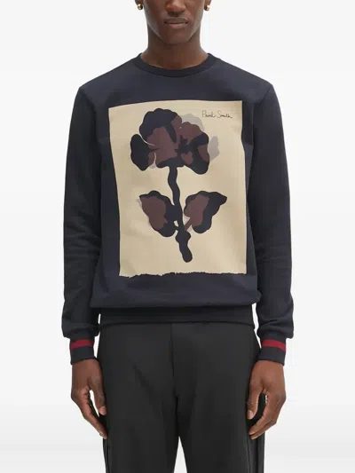 Paul Smith Navy 'placement Flower Print' Sweatshirt Blue In Blue