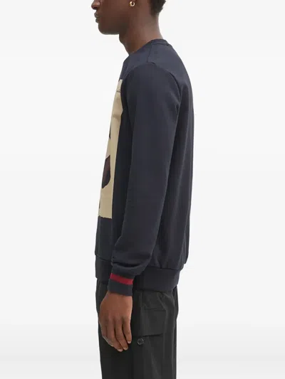Paul Smith Navy 'placement Flower Print' Sweatshirt Blue In Blue