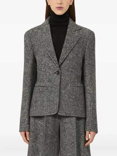 Max Mara Salmone Single-breasted Tweed Blazer Jacket In Gray