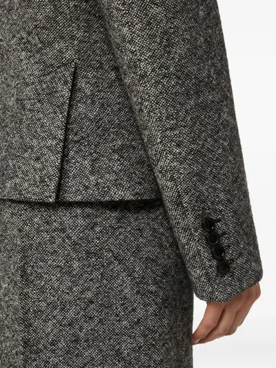 Max Mara Salmone Single-breasted Tweed Blazer Jacket In Gray