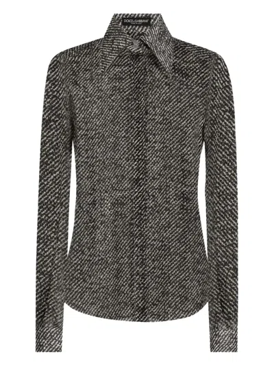 Dolce & Gabbana Boucl Print Silk Chiffon Shirt In Multi