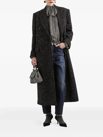 Dolce & Gabbana Herringbone-pattern Double-breasted Coat In Black