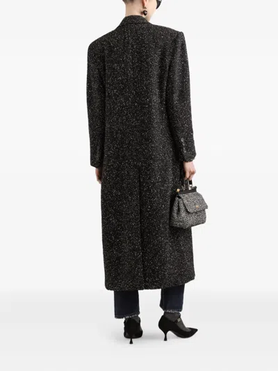 Dolce & Gabbana Herringbone-pattern Double-breasted Coat In Black