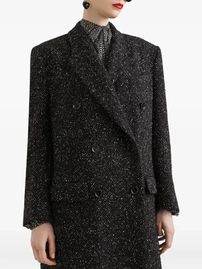 Dolce & Gabbana Herringbone-pattern Double-breasted Coat In Black