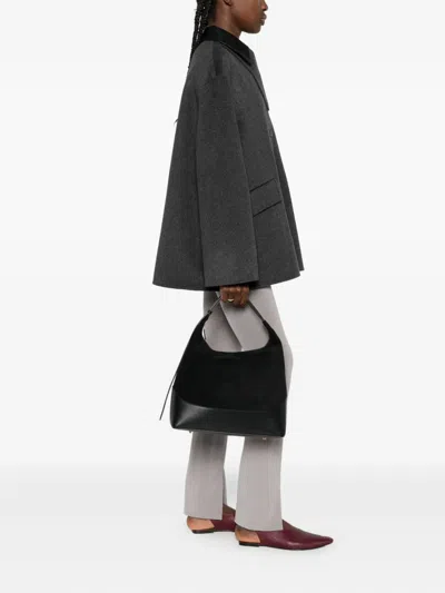 Elleme Large Loop Suede Leather Shoulder Bag In Black