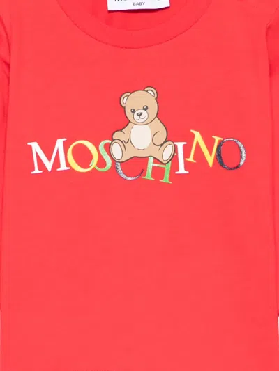 Moschino Teddy-logo Long-sleeve Top In Red