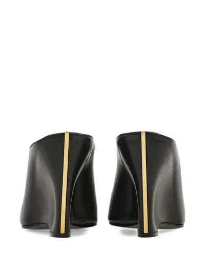 Ferragamo Leather Mules With Wedge Heel And Glossy Finish In Black