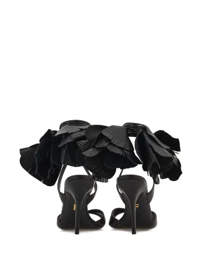 Ferragamo Estrella Leather Flower Ankle-tie Sandals In Black