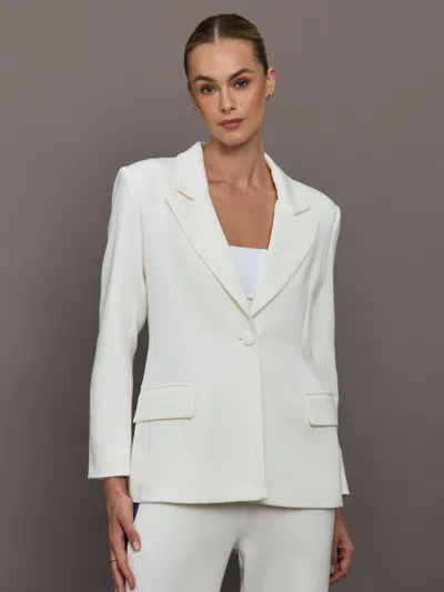Carbon38 Single Breasted Blazer In Scuba In White