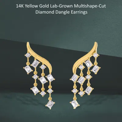 Diamond2deal 18k Vermeil Plated Silver 3.30 Ct Multi Shape Lab Grown Diamond Drop Dangle Earrings Vv In Gold