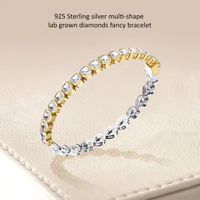 Diamond2deal 925 Sterling Silver Two-tone 12.6 Ct Multi Cut Lab Grown Diamond Tennis Bracelet 7" Vvs