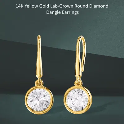 Diamond2deal 18k Vermeil Plated Silver 2 Ct Round Lab Grown Diamond Drop & Dangle Earrings Vvs-vs In Yellow
