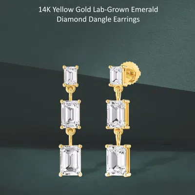 Diamond2deal 18k Yellow Gold Vermeil 4 Ct Emerald Cut Lab Grown Diamond Drop & Dangle Earrings Vvs-v In Yellow
