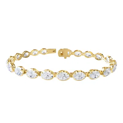 Diamond2deal 14k Yellow Gold 11 Carat Oval Cut Lab Grown Diamond Fancy Tennis Bracelet 7" Vvs-vs