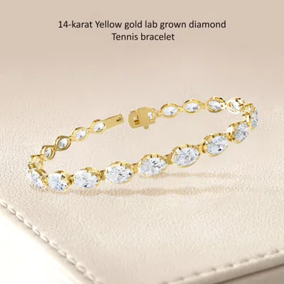 Diamond2deal 14k Yellow Gold 11 Carat Oval Cut Lab Grown Diamond Fancy Tennis Bracelet 7" Vvs-vs