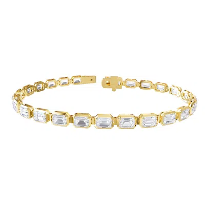 Diamond2deal 18k Vermeil Plated Silver 10 Ct Radiant Cut Lab Grown Diamond Fancy Tennis Bracelet 7"  In Yellow