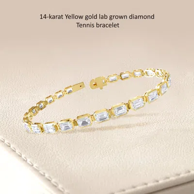 Diamond2deal 18k Vermeil Plated Silver 10 Ct Radiant Cut Lab Grown Diamond Fancy Tennis Bracelet 7"  In Yellow
