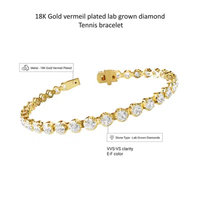 Diamond2deal 18k Vermeil Plated Silver 5.9 Ct Round Lab Grown Diamond Fancy Tennis Bracelet 7" Vvs-v In Yellow