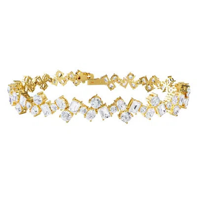 Diamond2deal 14k Yellow Gold 11 Carat Multi Shape Lab Grown Diamond Fancy Link Bracelet 7" Vvs-vs