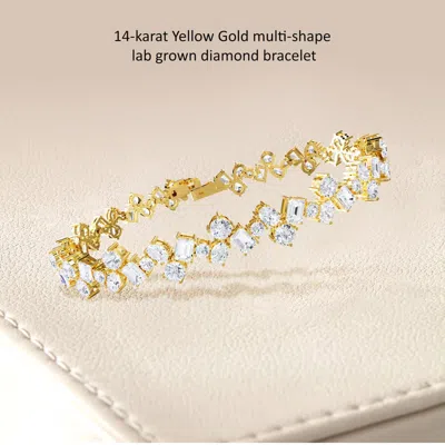 Diamond2deal 14k Yellow Gold 11 Carat Multi Shape Lab Grown Diamond Fancy Link Bracelet 7" Vvs-vs