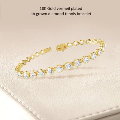Diamond2deal 18k Vermeil Plated Silver 7.5 Ct Round Lab Grown Diamond Tennis Bracelet 7" Vvs-vs In Brown