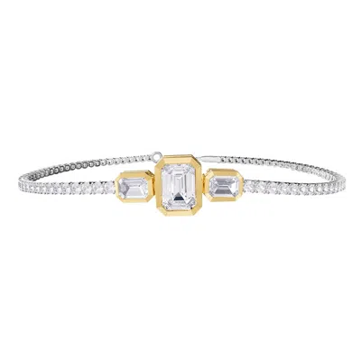 Diamond2deal 925 Sterling Silver Two-tone 5 Ct Radiant Cut Lab Grown Diamond Tennis Bracelet 7" Vvs- In Metallic