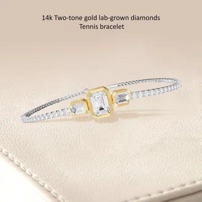 Diamond2deal 925 Sterling Silver Two-tone 5 Ct Radiant Cut Lab Grown Diamond Tennis Bracelet 7" Vvs- In Metallic