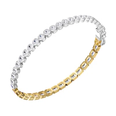 Diamond2deal 14k Two-tone Gold 6.5 Carat Round & Radiant Cut Lab Grown Diamond Bangle Bracelet 7" Vv