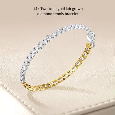 Diamond2deal 14k Two-tone Gold 6.5 Carat Round & Radiant Cut Lab Grown Diamond Bangle Bracelet 7" Vv