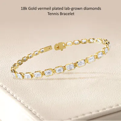 Diamond2deal 18k Vermeil Plated Silver 7.75 Ct Radiant Cut Lab Grown Diamond Tennis Bracelet 7" Vvs- In Yellow