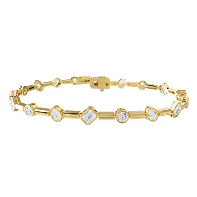 Diamond2deal 18k Vermeil Plated Silver 2.8 Ct Multi Shape Lab Grown Diamond Link Bracelet 7" Vvs-vs In Yellow