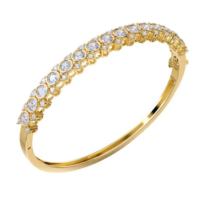 Diamond2deal 18k Vermeil Plated Silver 3.5 Ct Round Lab Grown Diamond Bangle Bracelet 7" Vvs-vs In Yellow