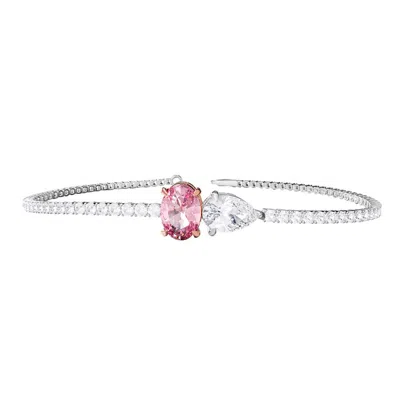 Diamond2deal 925 Sterling Silver Two-tone 3.9 Ct Pear & Oval Cut White Pink Lab Grown Diamond Tennis In Multi