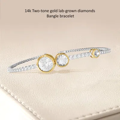 Diamond2deal 925 Sterling Silver Two-tone 3.5 Ct Round Lab Grown Diamond Tennis Bracelet 7" Vvs-vs In Metallic