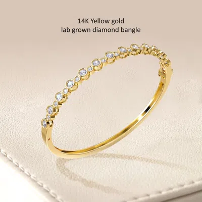 Diamond2deal 14k Yellow Gold 2 Carat Round Lab Grown Diamond Bangle Bracelet 7" Vvs-vs In Yellow