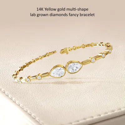 Diamond2deal 14k Yellow Gold 2.5 Carat Pear Cut Lab Grown Diamond Link Bracelet 7" Vvs-vs In Gold