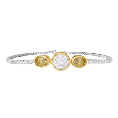 Diamond2deal 925 Sterling Silver Two-tone 4 Ct Round & Oval Cut Yellow & White Lab Grown Diamond Ten In Metallic