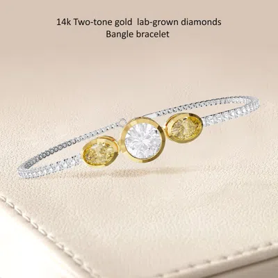 Diamond2deal 925 Sterling Silver Two-tone 4 Ct Round & Oval Cut Yellow & White Lab Grown Diamond Ten In Metallic