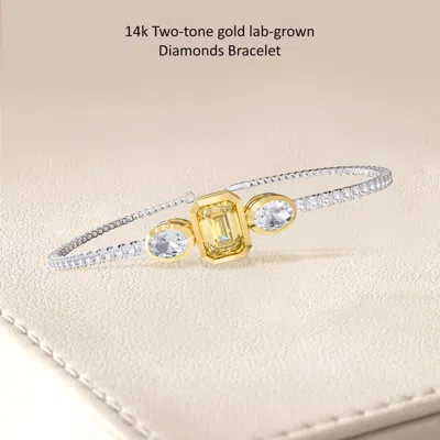 Diamond2deal 925 Sterling Silver Two-tone 4.8 Ct Radiant Cut Yellow & White Lab Grown Diamond Tennis In Metallic