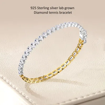 Diamond2deal 14k Two-tone Gold 6.5 Carat Round & Radiant Cut Lab Grown Diamond Bangle Bracelet 7" Vv