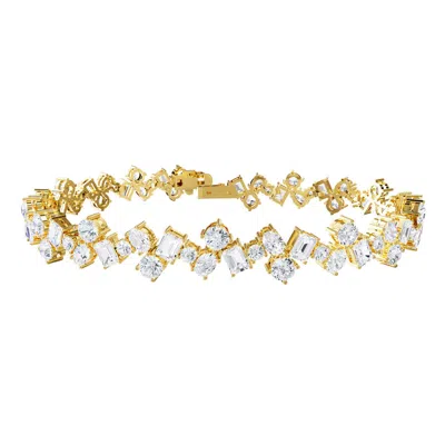 Diamond2deal 14k Yellow Gold 11 Carat Multi Shape Lab Grown Diamond Fancy Link Bracelet 7" Vvs-vs