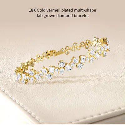 Diamond2deal 14k Yellow Gold 11 Carat Multi Shape Lab Grown Diamond Fancy Link Bracelet 7" Vvs-vs